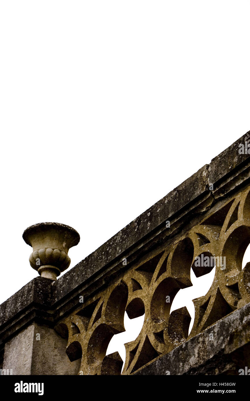 Schloss, Steinbalustrade, Hintergrundbeleuchtung, Stockfoto