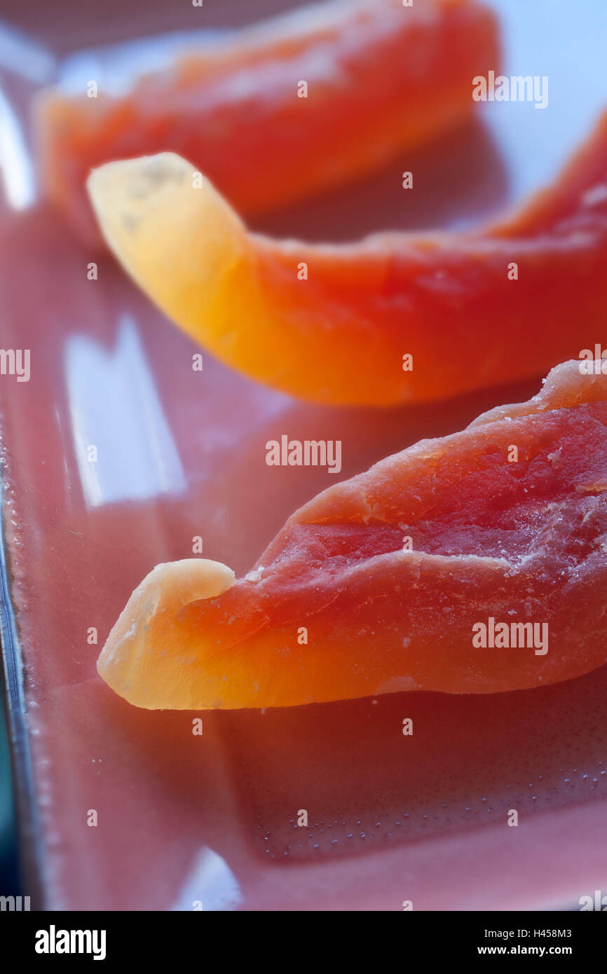 Papaya, trocken, Obst, Süßigkeiten, süß, getrocknete Früchte, trockene Früchte, Essen, Stockfoto