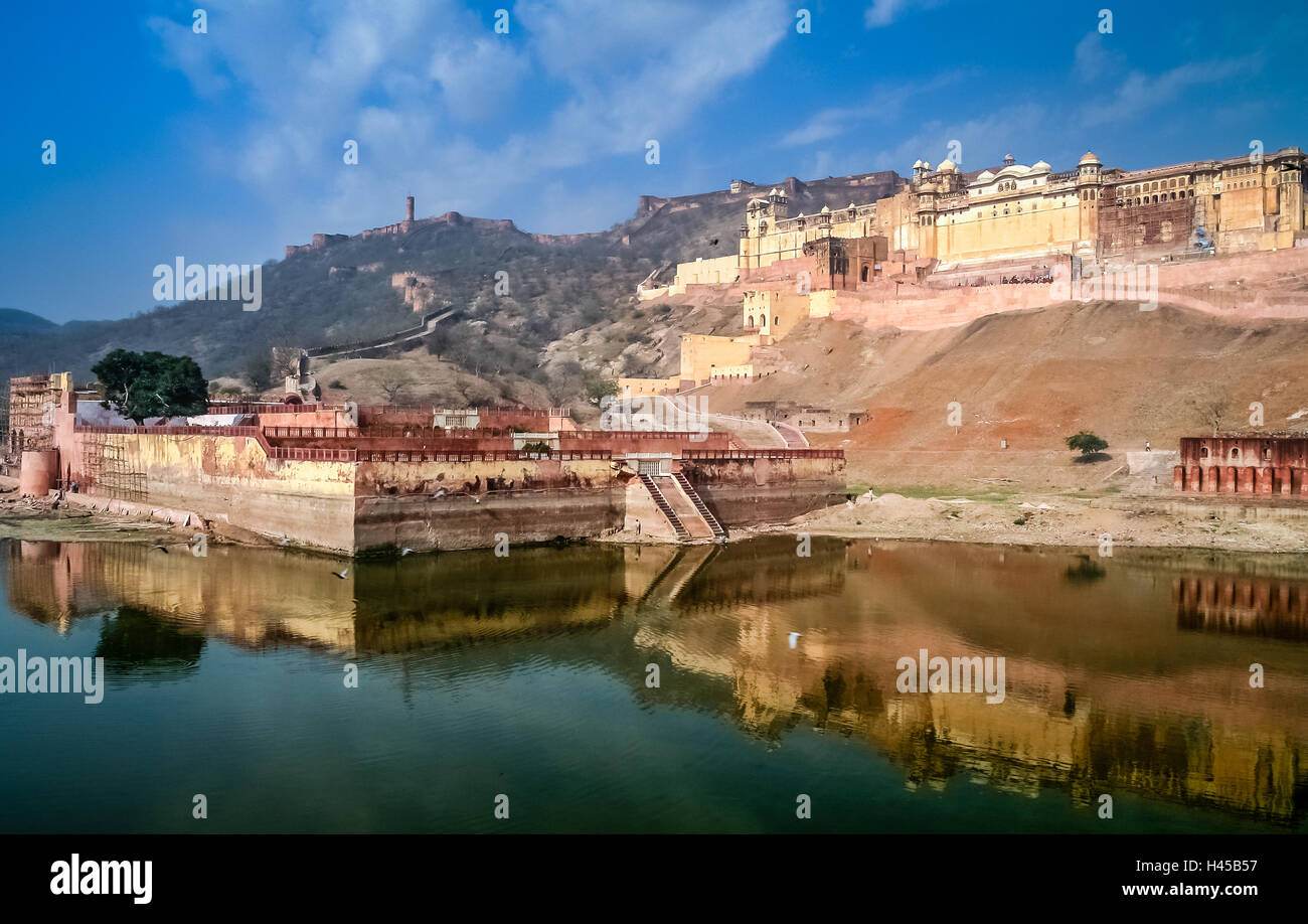 Beeindruckende Amber Fort in Jaipur Stadt in Rajasthan, Indien Stockfoto