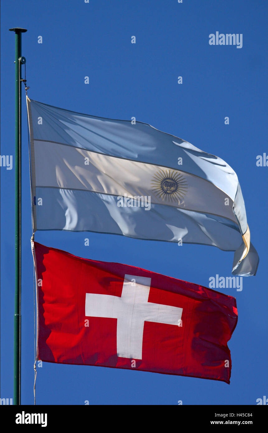 National Flaggen, Argentinien, der Schweiz, Flagstaff, Detail, Symbol "Argentinische Schweiz", Stockfoto