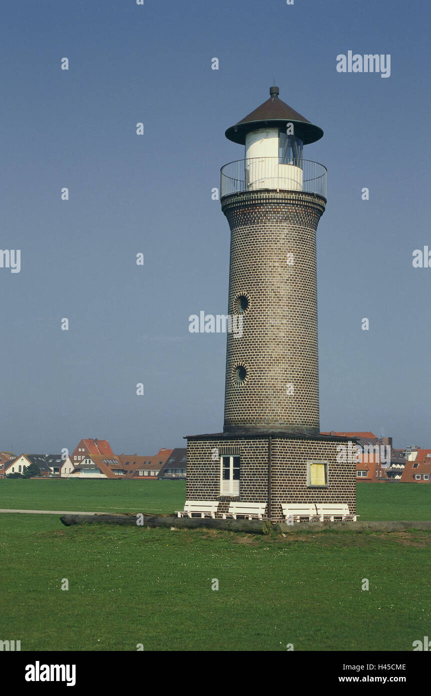 Deutschland, Niedersachsen, Insel Juist, Leuchtturm "Memmertfeuer", Ostfriesland, Insel Juist, Nordsee, Nordseeinsel, Turm, Struktur, Ort von Interesse, Navigation, Navigation, Hilfe, Orientierung, Navigation, Ort von Interesse, Küste, Hafen, Meer Figur, Memmertfeuer, Stockfoto