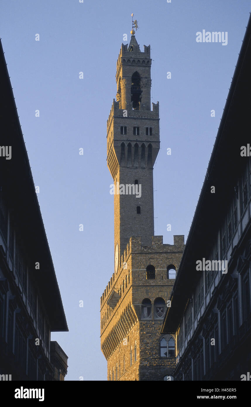 Italien, Florenz, kunstbegeisterten, Turm, Gebäude, Struktur, Architektur, Himmel, wolkenlos, blau, Museum, Turm, Stockfoto