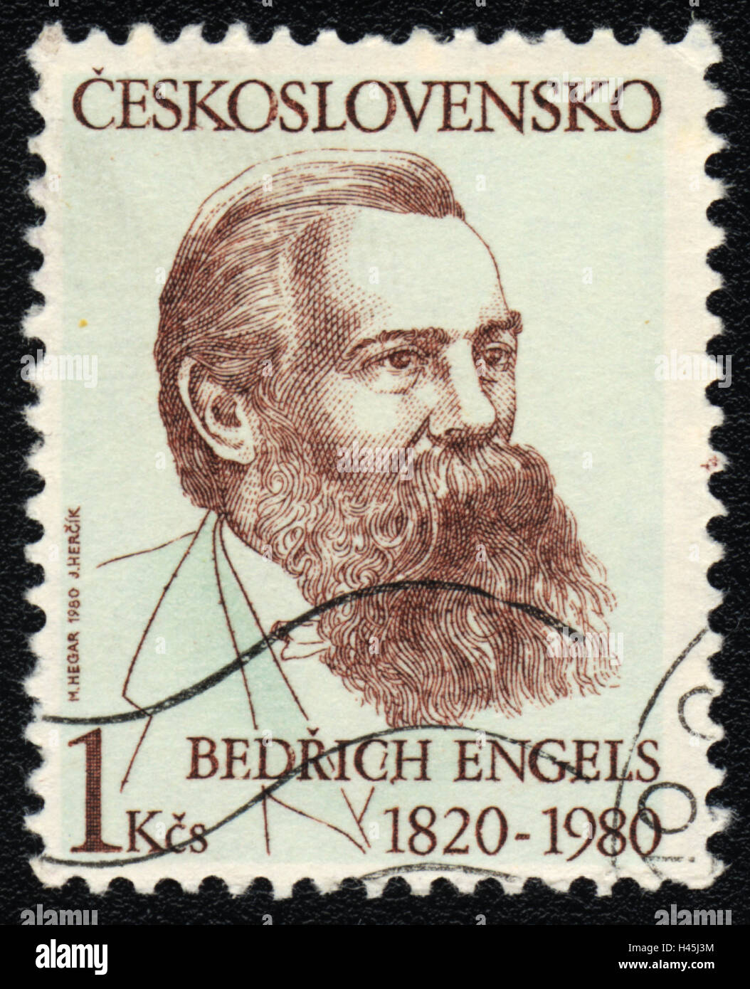 Eine Briefmarke gedruckt in der Tschechoslowakei, zeigt Porträt von Frederick Engels, 1980 Stockfoto