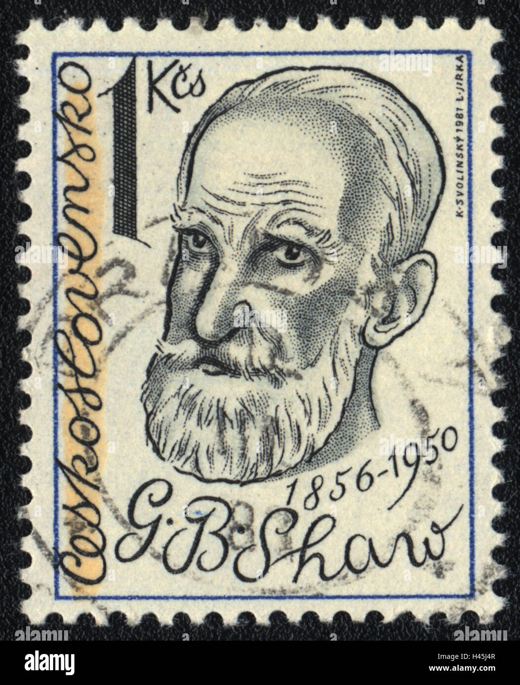 Eine Briefmarke gedruckt in der Tschechoslowakei zeigt Shaw, 1981 Stockfoto