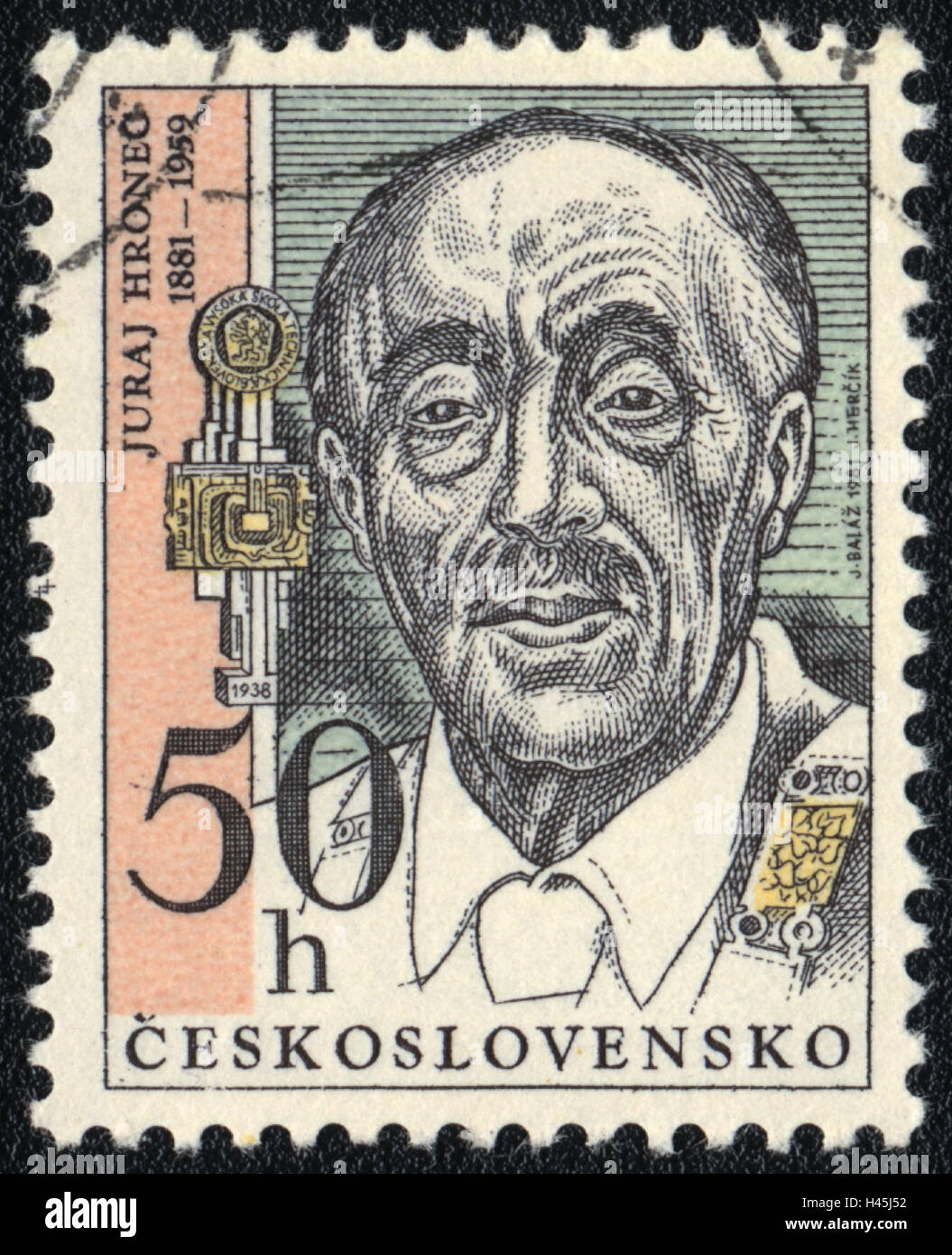Eine Briefmarke gedruckt in der Tschechoslowakei, zeigt slowakischen Mathematiker Jur Hronec, 1981 Stockfoto