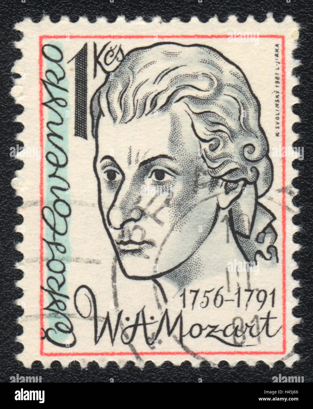 Eine Briefmarke gedruckt in der Tschechoslowakei, zeigt Wolfgang Amadeus Mozart, ca. 1981 Stockfoto
