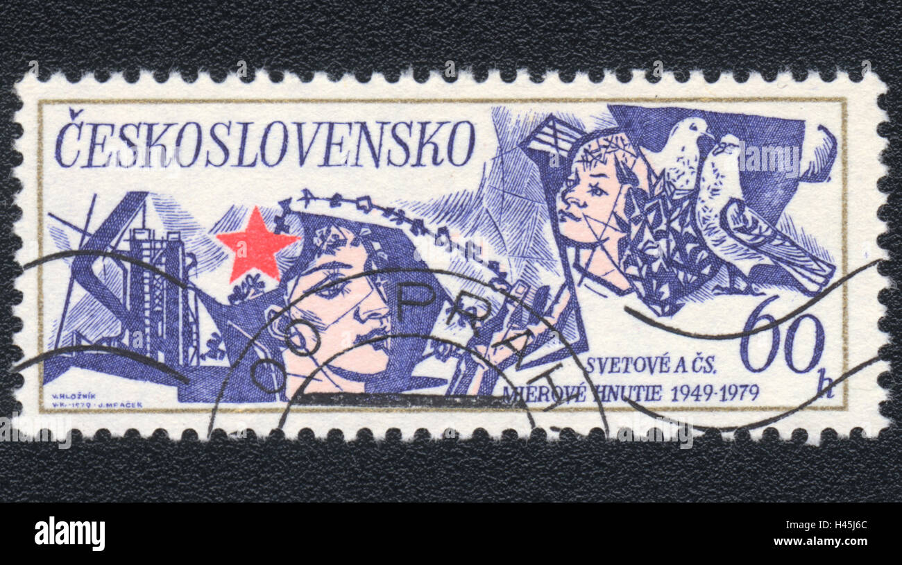 Eine Briefmarke gedruckt in der Tschechoslowakei, zeigt die Friedensbewegung 1949-1979, ca. 1979 Stockfoto