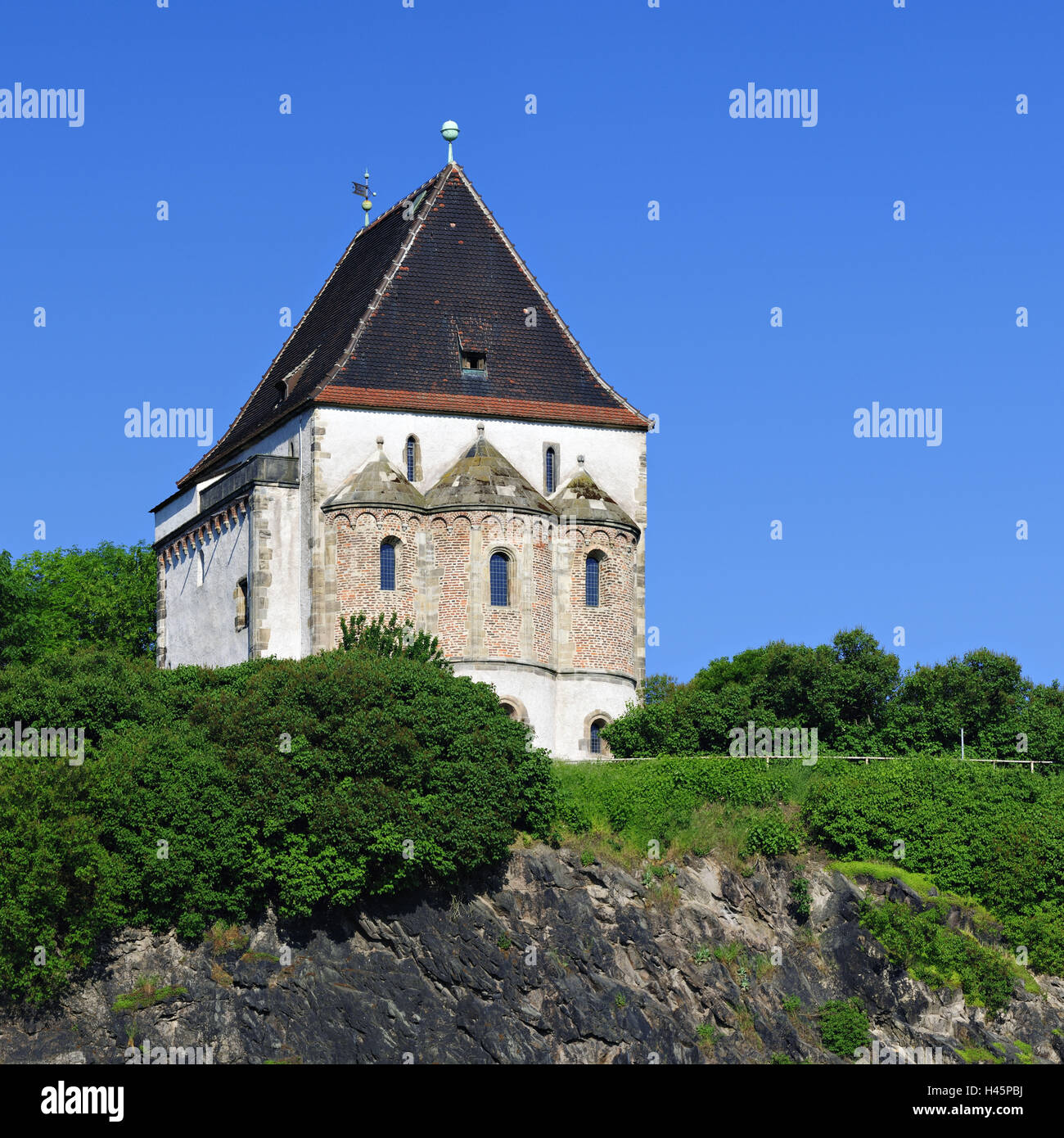 Deutschland, Sachsen-Anhalt, Landsberg, Schloss, Doppel-Band, im romanischen Stil, Stockfoto