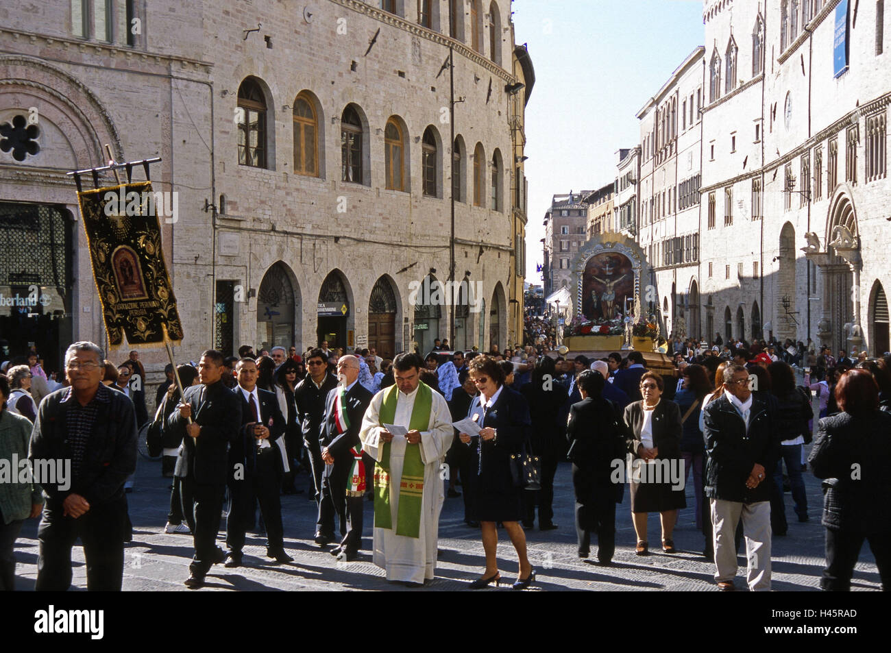 Italien, Umbrien, Perugia, Lane, Prozession, Gläubigen, Stockfoto