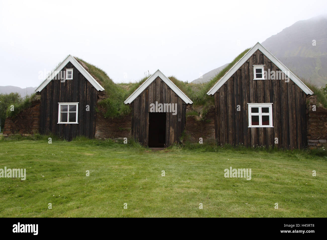 SOD Häuser, Holar, Island, Stockfoto