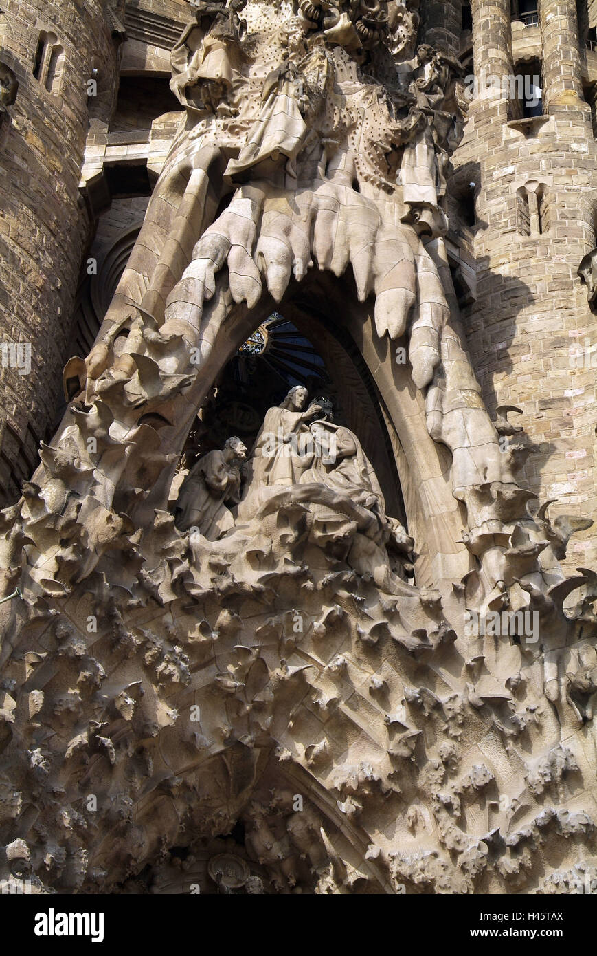 Spanien, Katalonien, Barcelona, Kirche, Templo De La Sagrada Familia, Fassade, Detail, Stockfoto