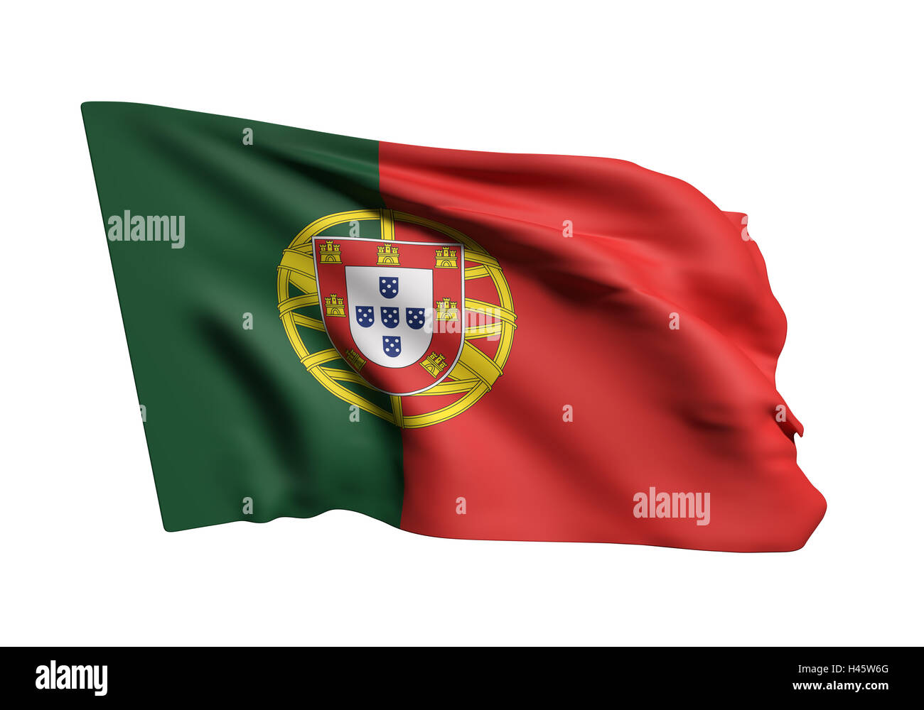 3D-Rendering Portugal Flagge auf weißem Hintergrund. Stockfoto