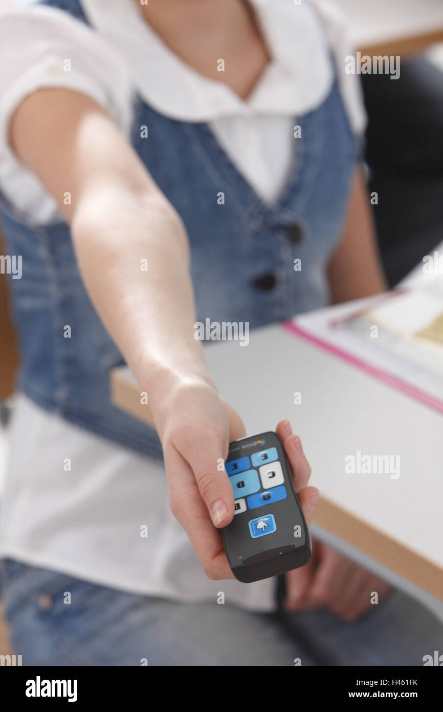 Schule, Unterricht, Voting System, Hand, Detail, Stockfoto