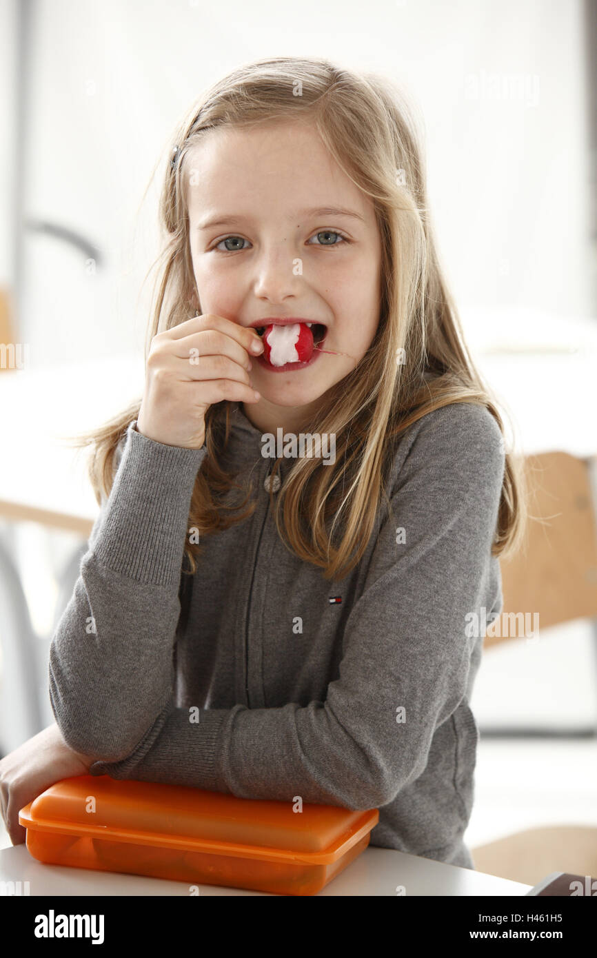 Mädchen, Schule, Urlaub, Essen, Stockfoto