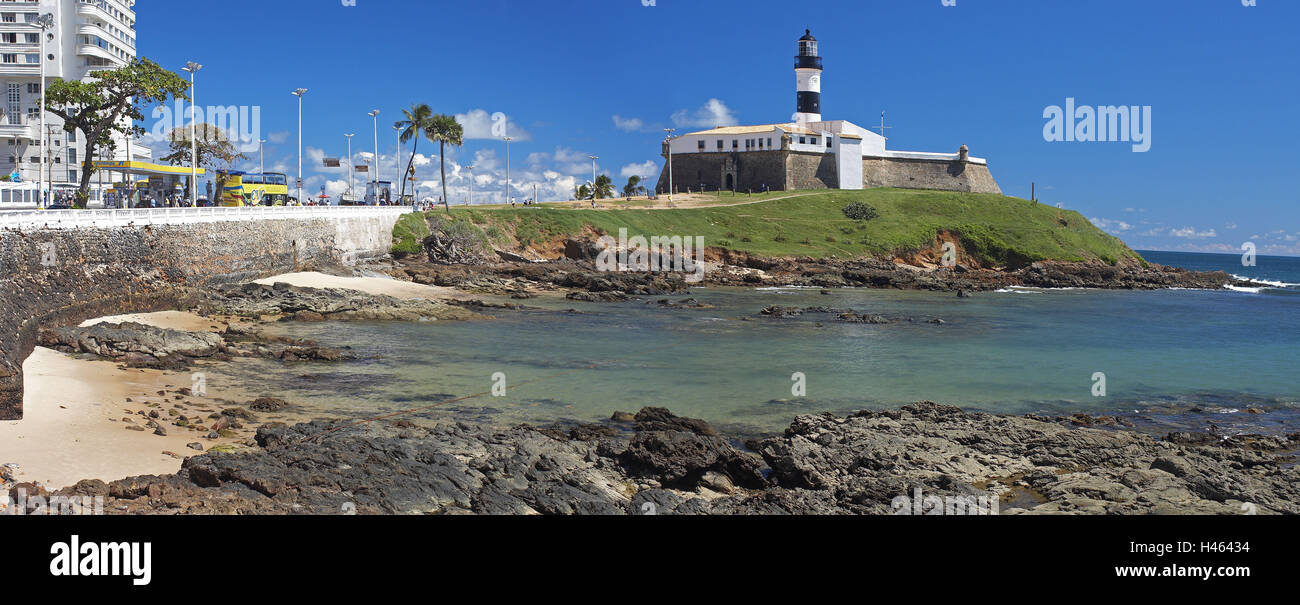 Brasilien, Salvador da Bahia, Teil Stadt Barra, Fort, Leuchtturm, Galle Küste, Meer, Stockfoto