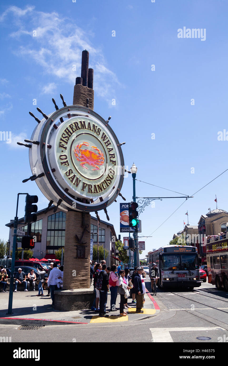 Schild am Fishermans Wharf in San Francisco, Kalifornien, USA. Stockfoto