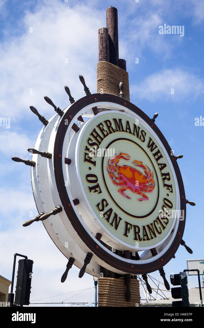Schild am Fishermans Wharf in San Francisco, Kalifornien, USA. Stockfoto
