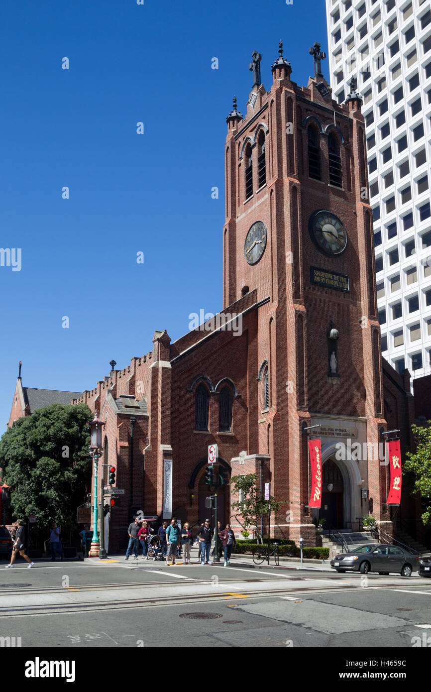 Alte St. Marys Kathedrale in Chinatown in San Francisco, Kalifornien, USA. Stockfoto