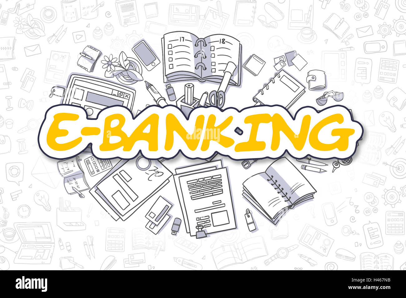 E-Banking - Cartoon-gelbe Wort. Business-Konzept. Stockfoto