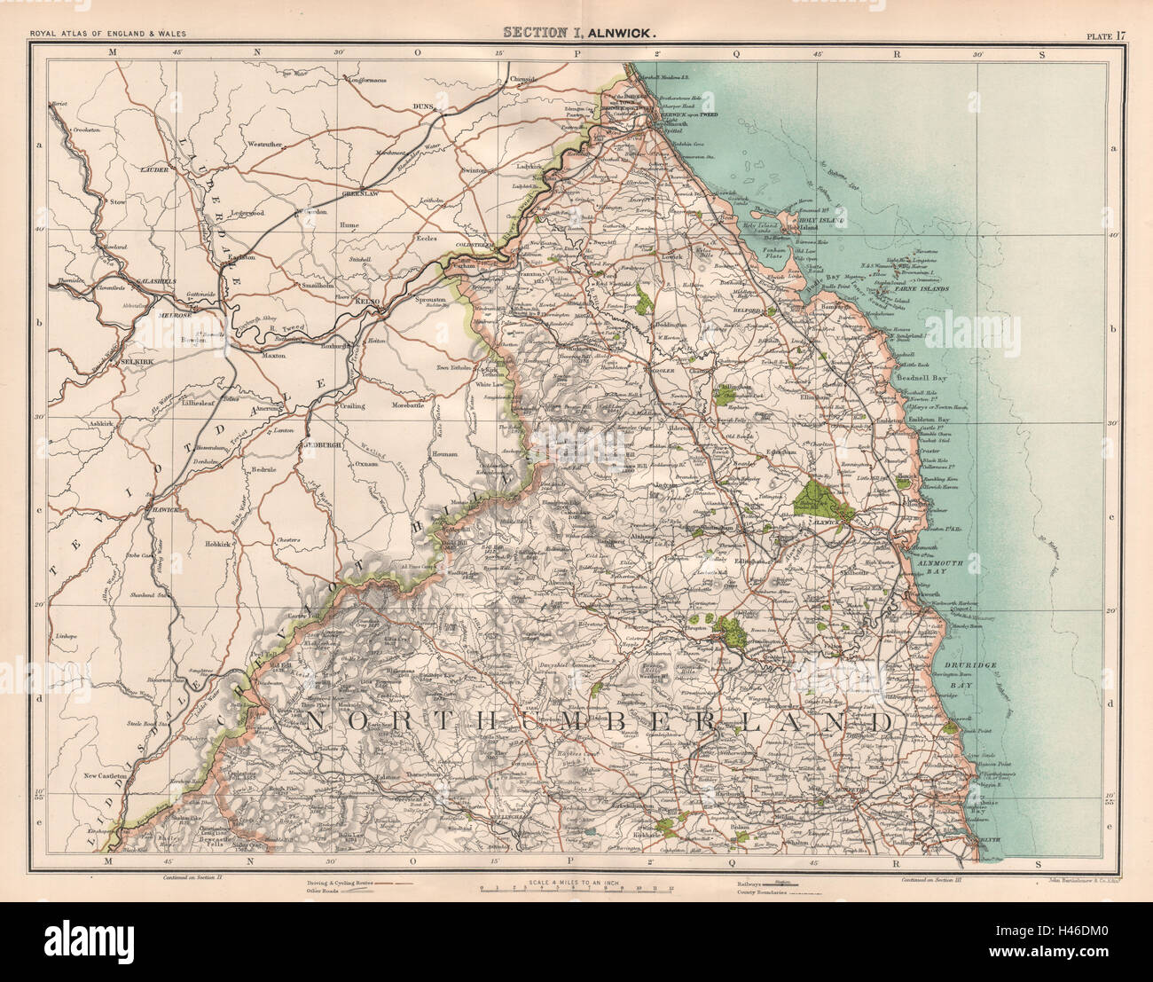 NORTHUMBERLAND. Cheviot Hills. Kielder Forest. Berwick Alnwick Blyth 1898 Karte Stockfoto
