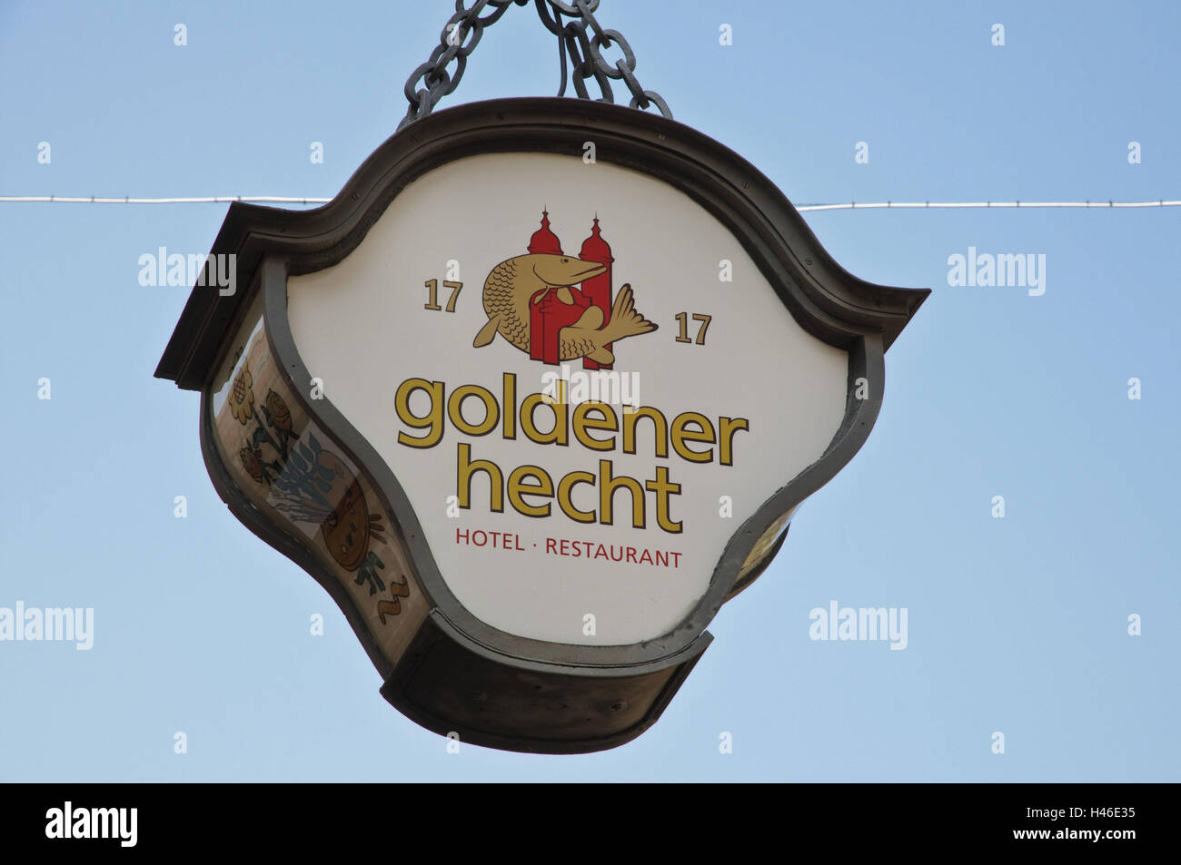 Heidelberg, Altstadt, Gasthaus Zeichen goldenen Hecht im Brücke-Ziel, Baden-Württemberg, Deutschland, Stockfoto