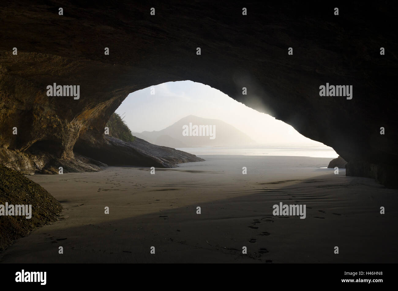Höhle am Wharariki Beach, Golden Bay, Tasman District, Südinsel, Neuseeland Stockfoto