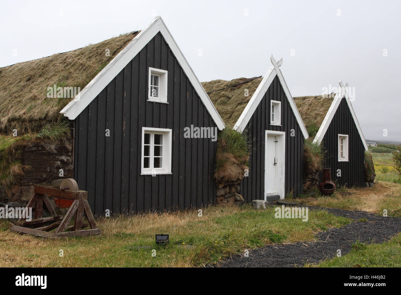 SOD Häuser, Reykir, Island, Stockfoto