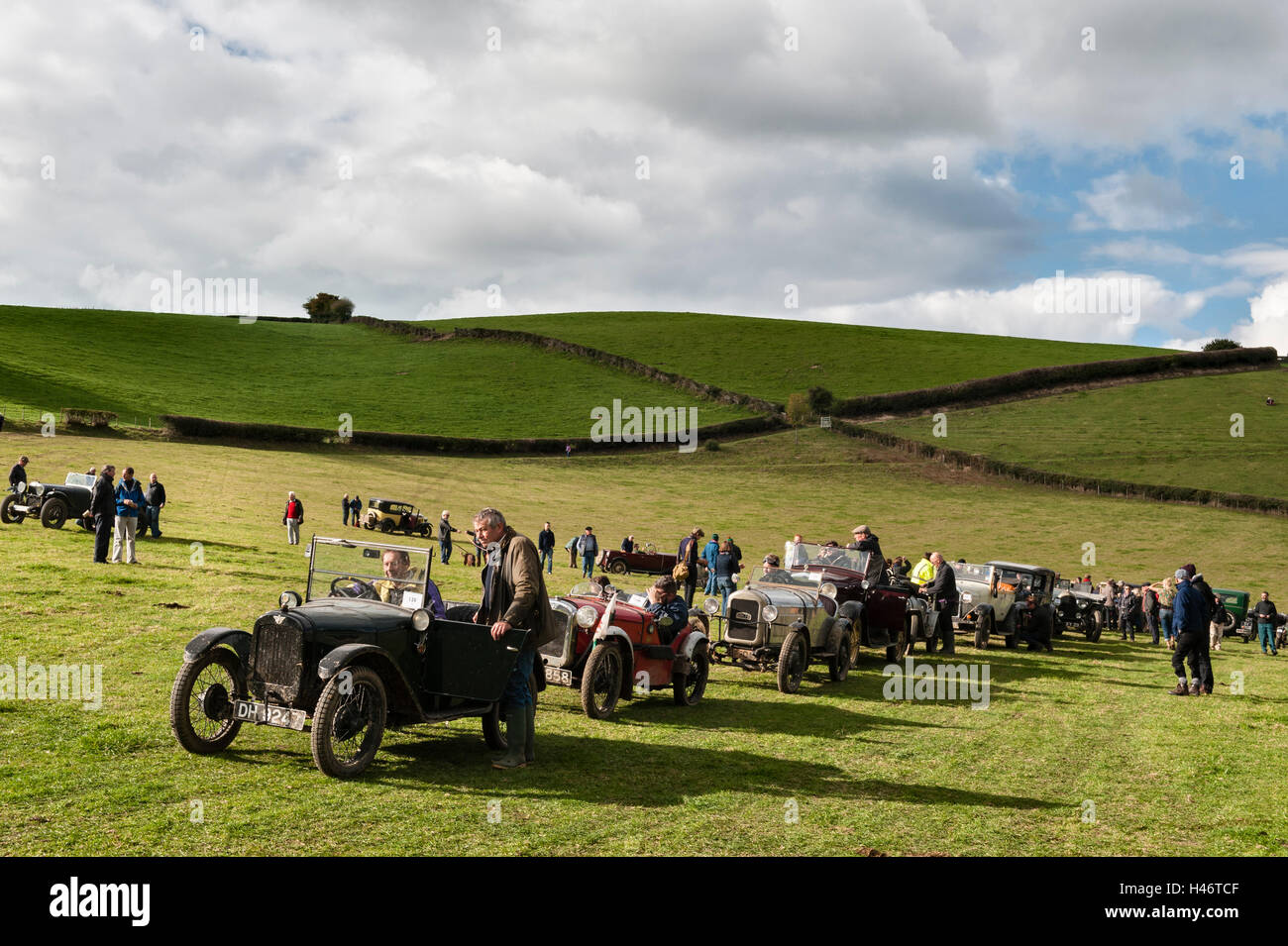 CWM Whitton, nahe Knighton, Powys, UK. Eine jährliche Rallye VSCC (Vintage Sports Car Club) hat hier seit 1939 stattgefunden Stockfoto