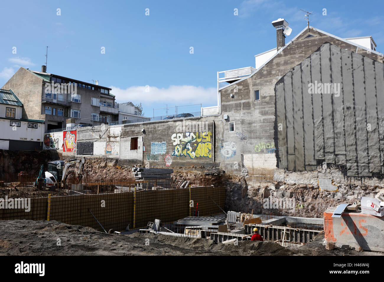 Keller Bau im Gange in die neuen Gebäude in der Innenstadt von Reykjavik Island Stockfoto