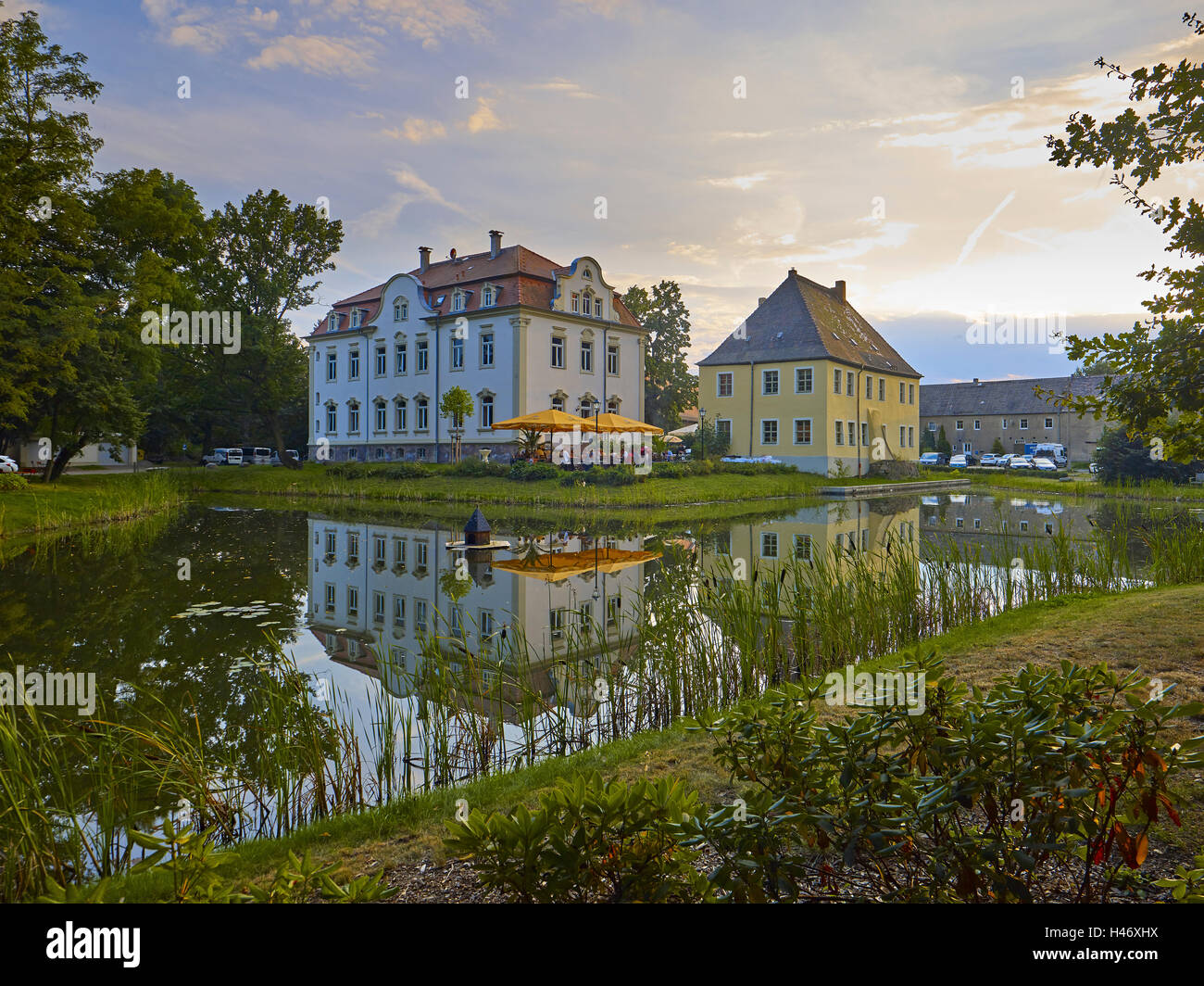 Kahnsdorf Burg und Schiller Cafe am Hainer See bei Leipzig, Sachsen, Deutschland Stockfoto
