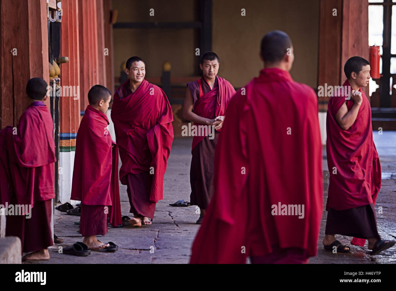 Königreich Bhutan, Mönche in der Paro Dzong, Stockfoto