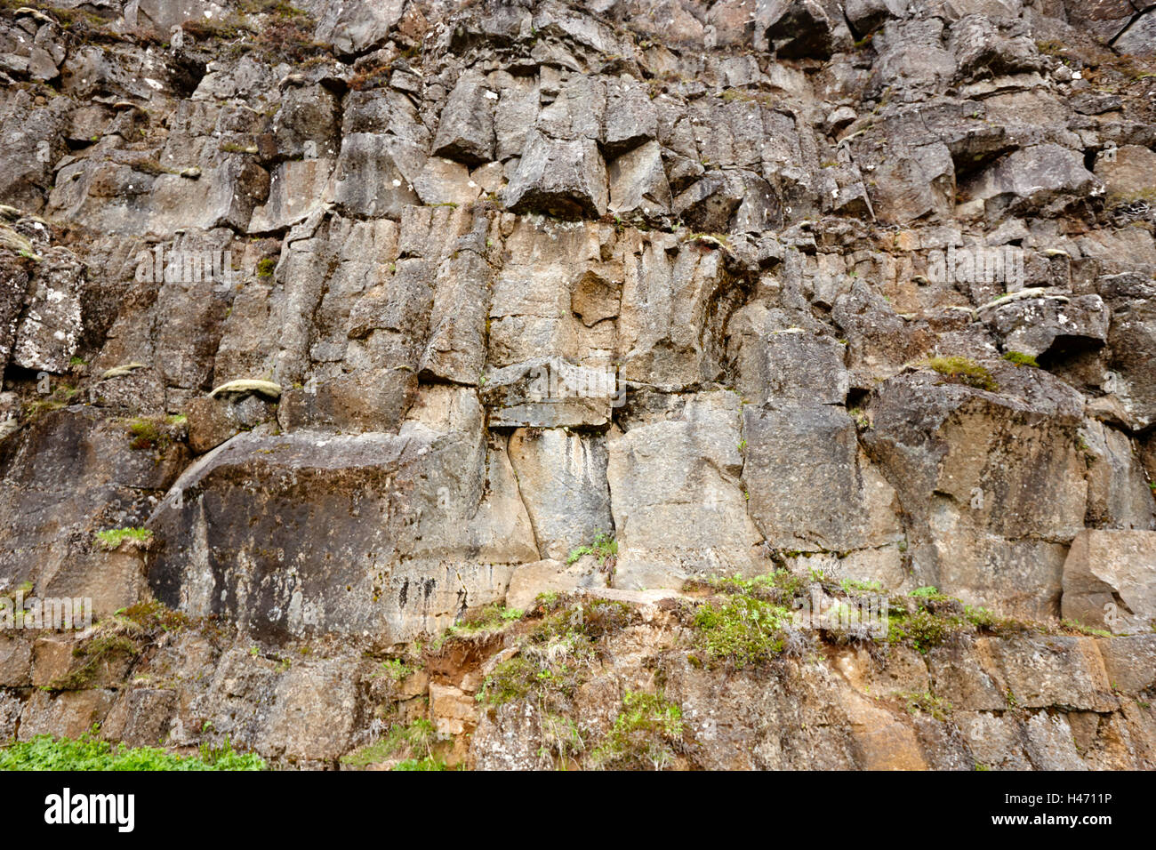 Lava-Gestein Wand Risse in der Kontinentalplatten im Thingvellir National Park Island Stockfoto