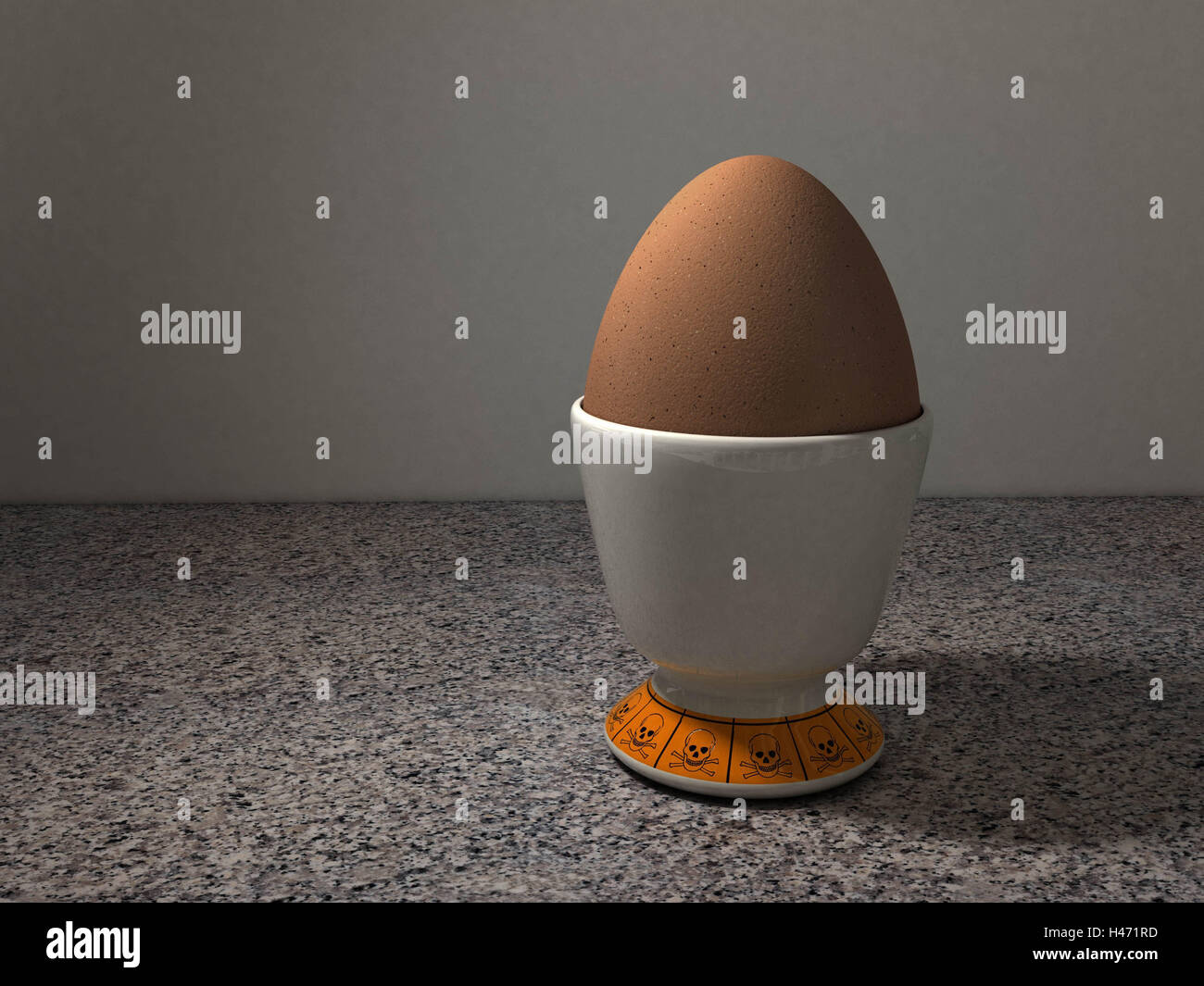 Ach ja, Eierbecher, vergiften, Dioxinei, Dioxin-Ei, Dioxin, Essen, Skandal, Dioxin-Skandal, Dioxin-Skandal, Unreinheit, tierisches Futter, Ei, Geflügel Ei, Symbol, Totenkopf, Gifte, Eierbecher, Stockfoto