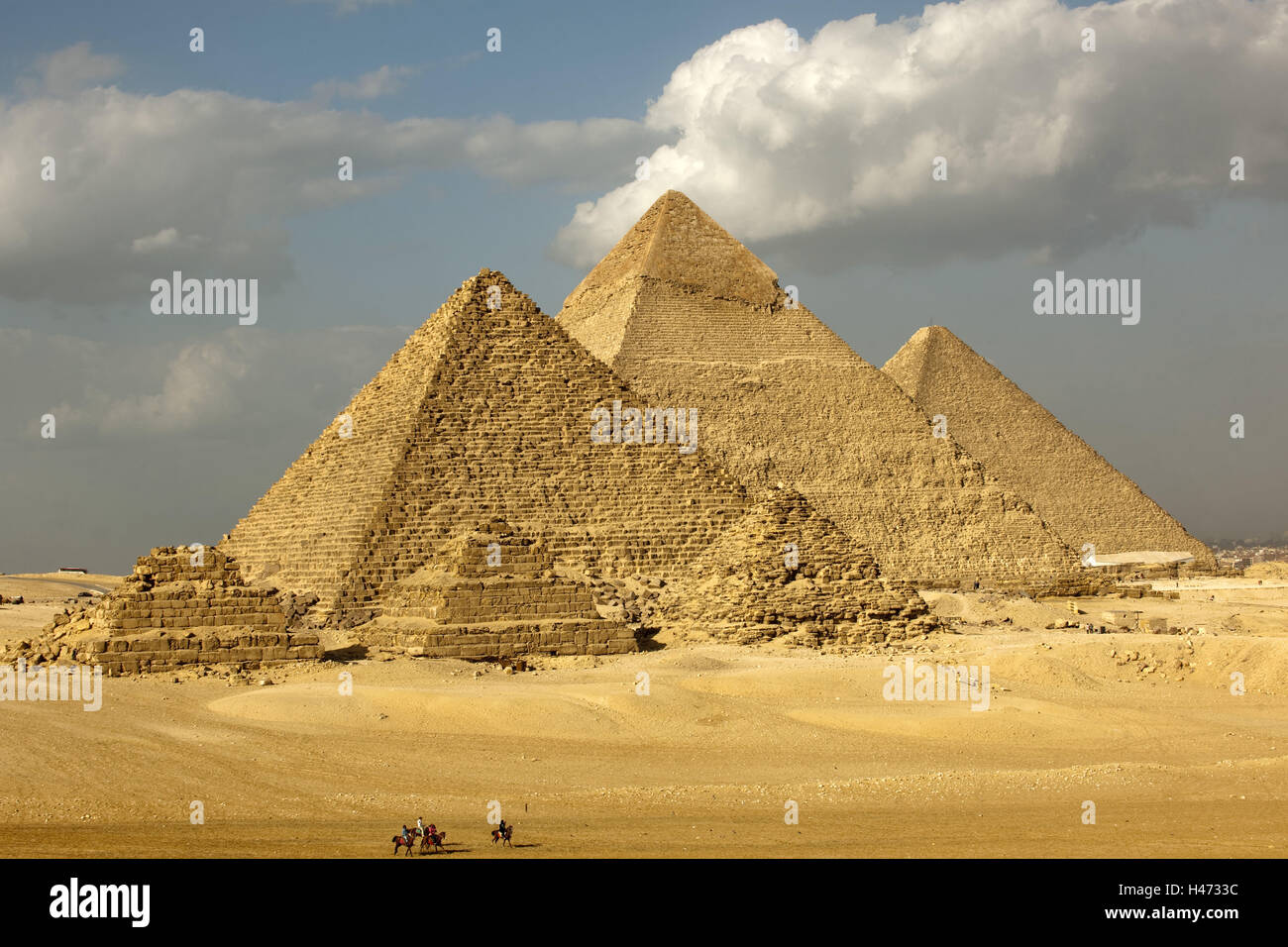 Ägypten, Kairo, Gizeh, Pyramiden, Queen es Pyramiden, Chephren-Pyramide, Cheops-Pyramide, Mykerinos-Pyramide, Stockfoto