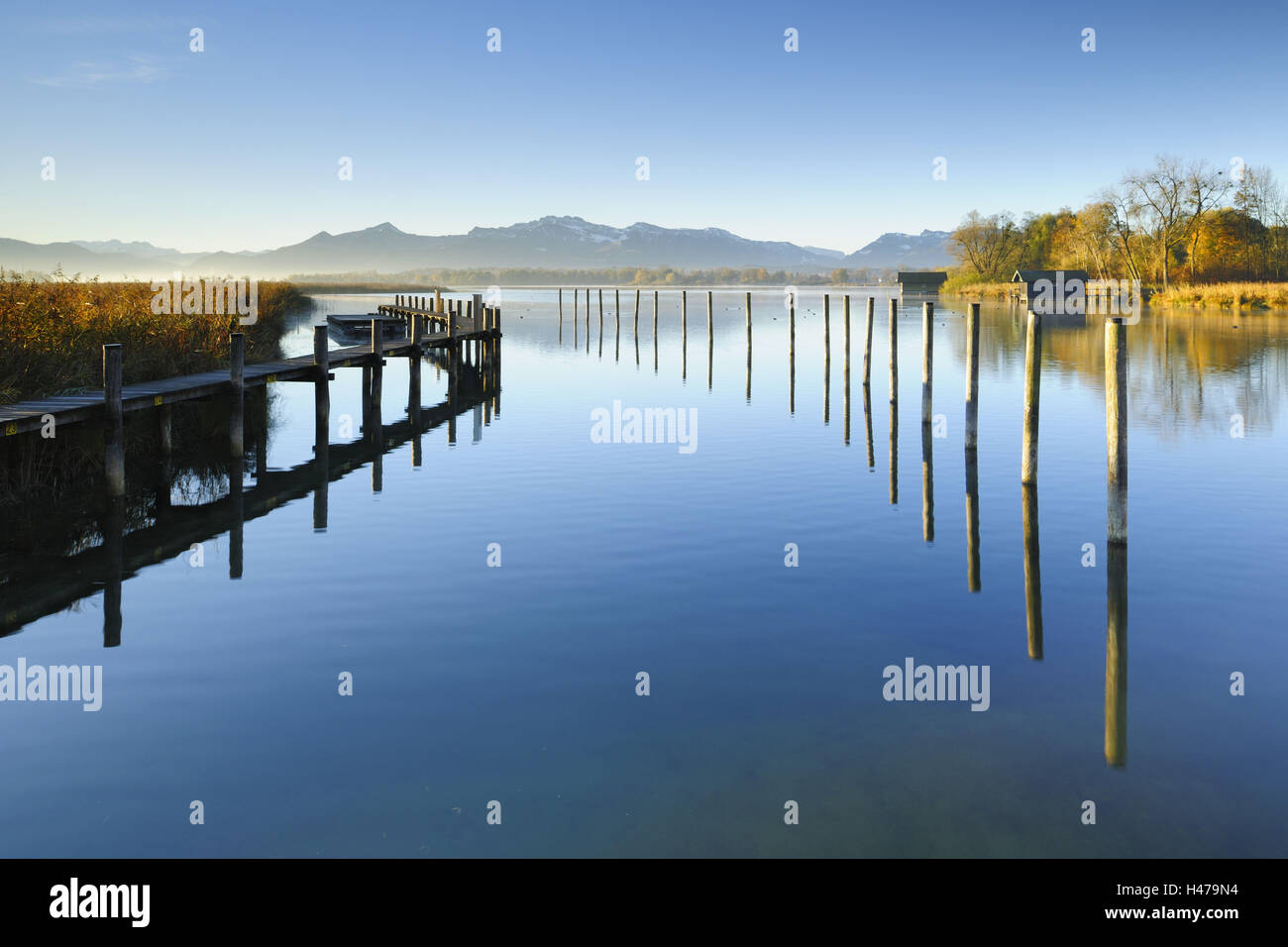 Deutschland, Bayern, See Chiemsee brook Herbstmorgen mit Aiter, Stockfoto