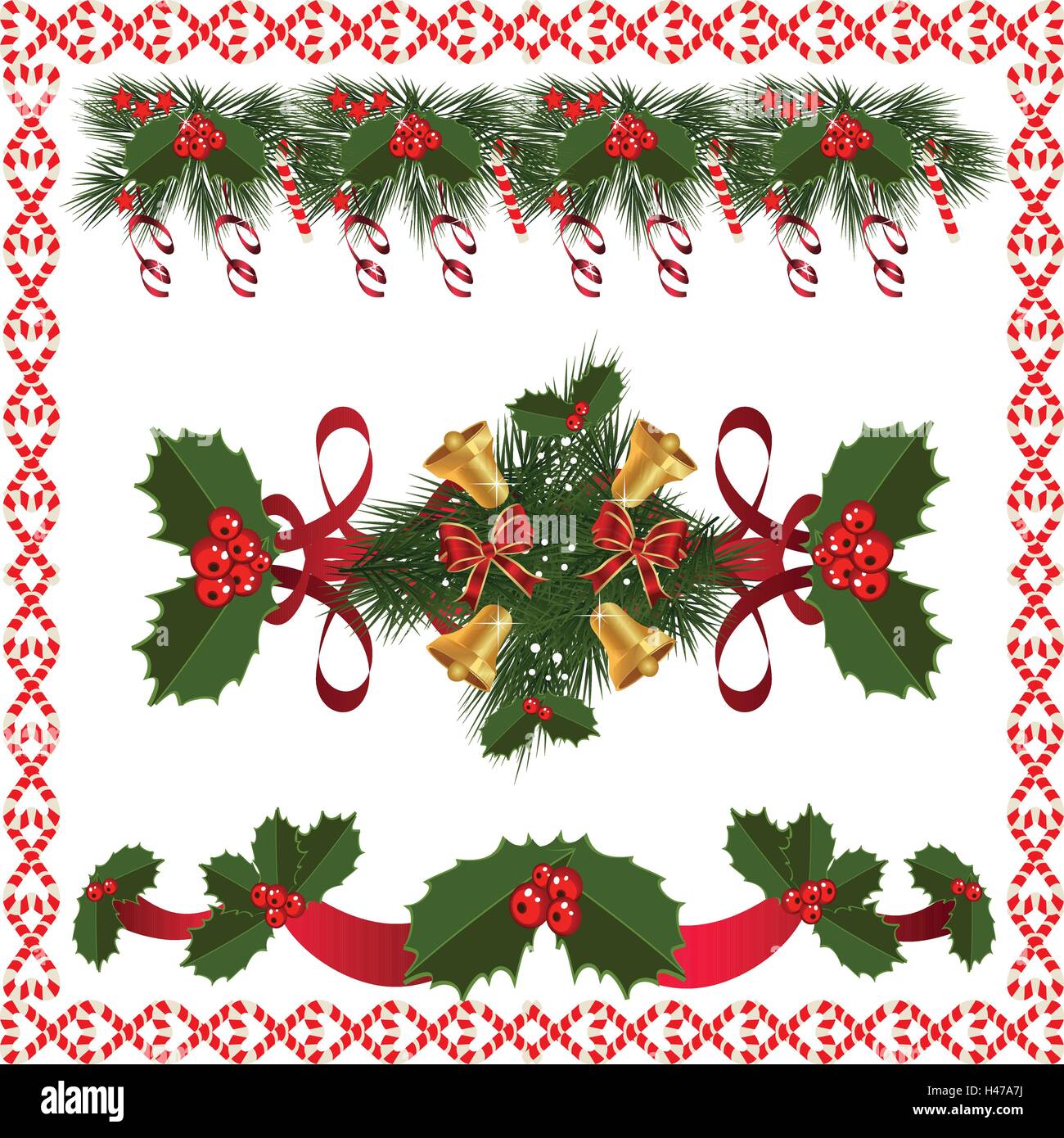 Eine traditionelle Weihnachtsgirlande gemacht mit roten Beeren und Band auf einem weißen Hintergrund. Festliche Hintergrund. Girlande-Bor Stock Vektor