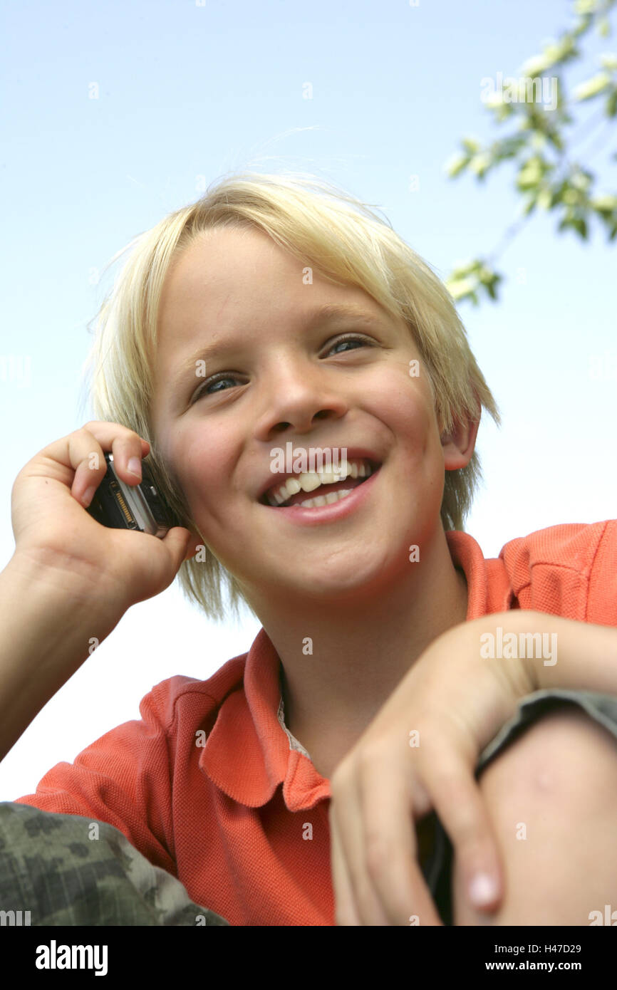 Junge, Handy, rufen, Porträt, Stockfoto