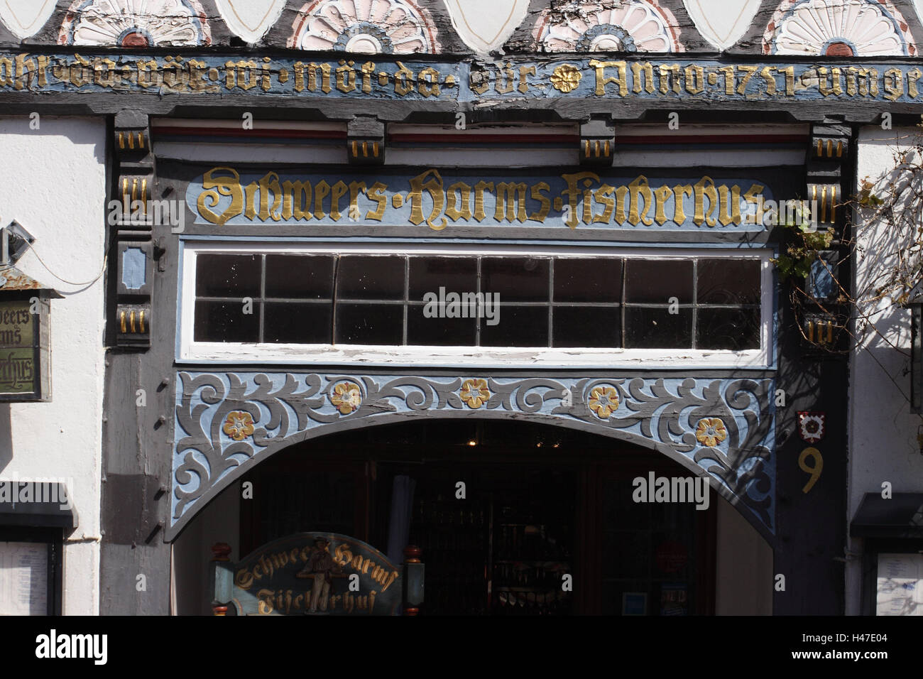 Deutschland, Niedersachsen, Steinhuder Meer, Fachwerkhaus, Fassade, Detail, Innenstadt, Haus, Gebäude, Fachwerk-Architektur, Architektur, Eingang, Vorschlagsnoten, Schlaganfall, Sehenswürdigkeit, Tourismus, Schweers-Harms-Fischerhus, Stockfoto