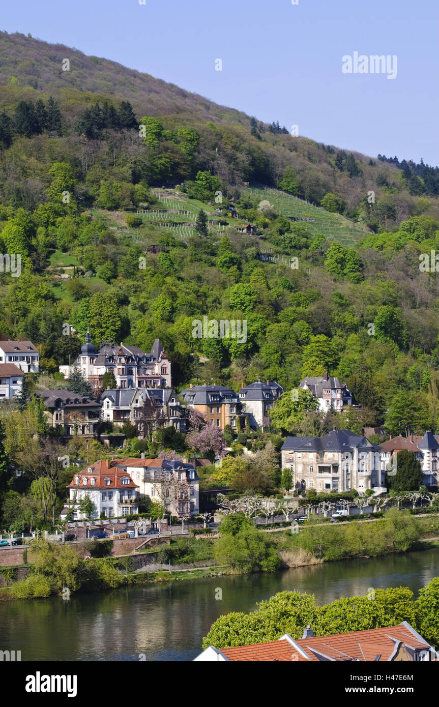 Heidelberg, Villen auf dem Neckar, der weisen weit über die Villen, Baden-Wurttemberg, Deutschland, Stockfoto