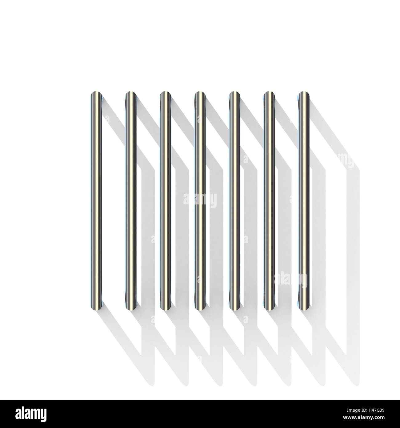 Silber, Stahl Draht quadratisch mit vertikalen Schatten. 3D-Render Abbildung isoliert auf weißem Hintergrund Stockfoto