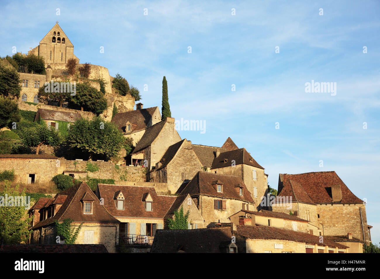 Frankreich, Beynac-et-Cazenac, Dordogne, Häuser, draußen, Europa, Reisen, Natur, Steinhäuser, Gebäude, Wohnhäuser, Aquitaine, Architektur, Landschaft, niemand, Stockfoto