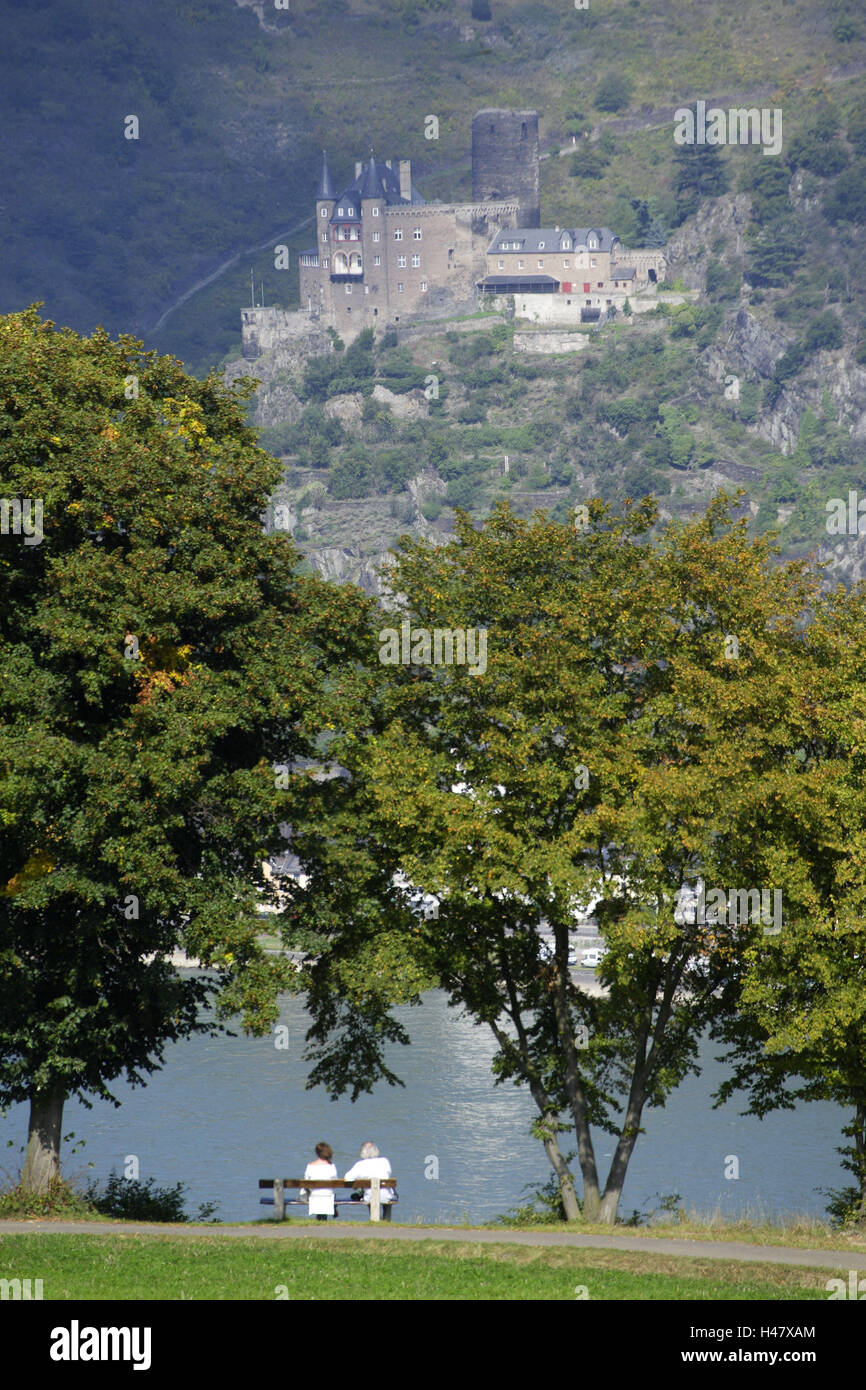 St. Goarshausen, Burg Katz, Touristen, Burg, am Rhein, Rheinland-Pfalz, Deutschland, Stockfoto