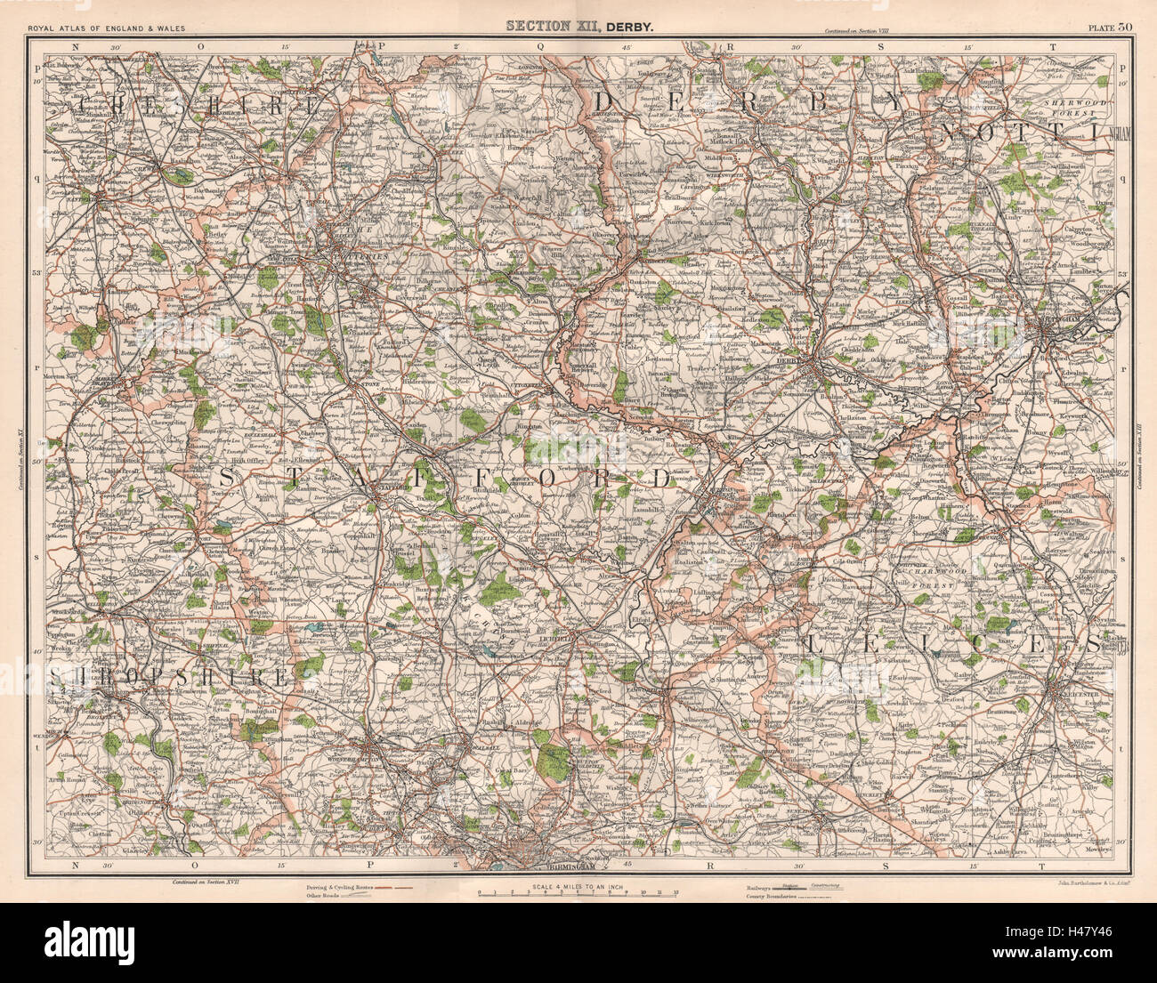 MIDLANDS. Staffordshire Potteries. Birmingham Stoke Derby Leicester 1898 Karte Stockfoto