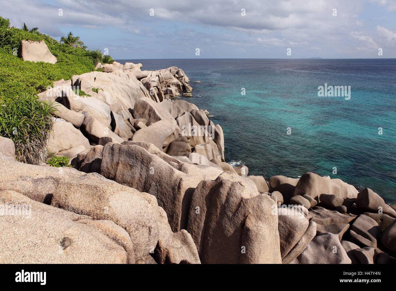 Die Seychellen, La Digue, Strand, Felsen, Anse Marron Stockfoto