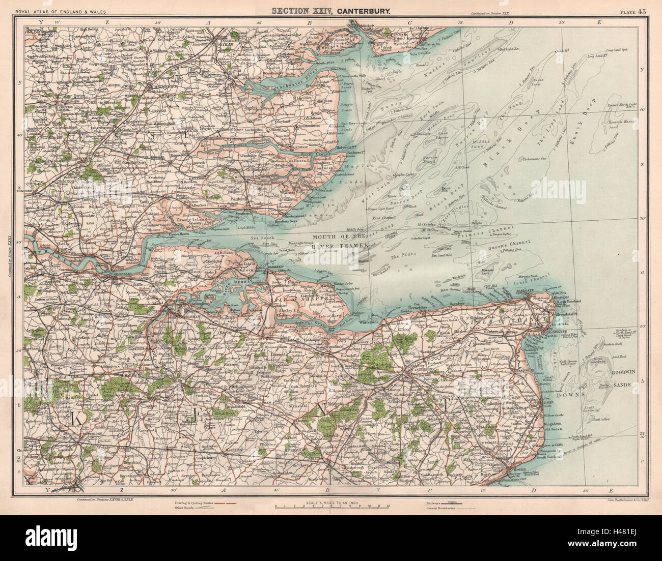 THEMSE-MÜNDUNG. Kanäle Sands Medway Kent Essex Thanet Canterbury 1898 Karte Stockfoto