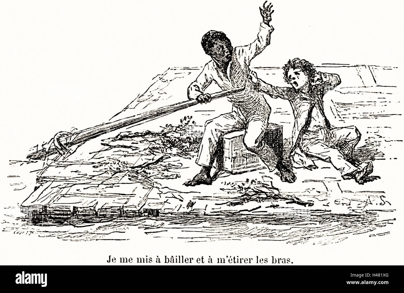 Mark Twain: Les Aventures de Huck Finn, Illustrationen Achille Sirouy - 1886 Stockfoto