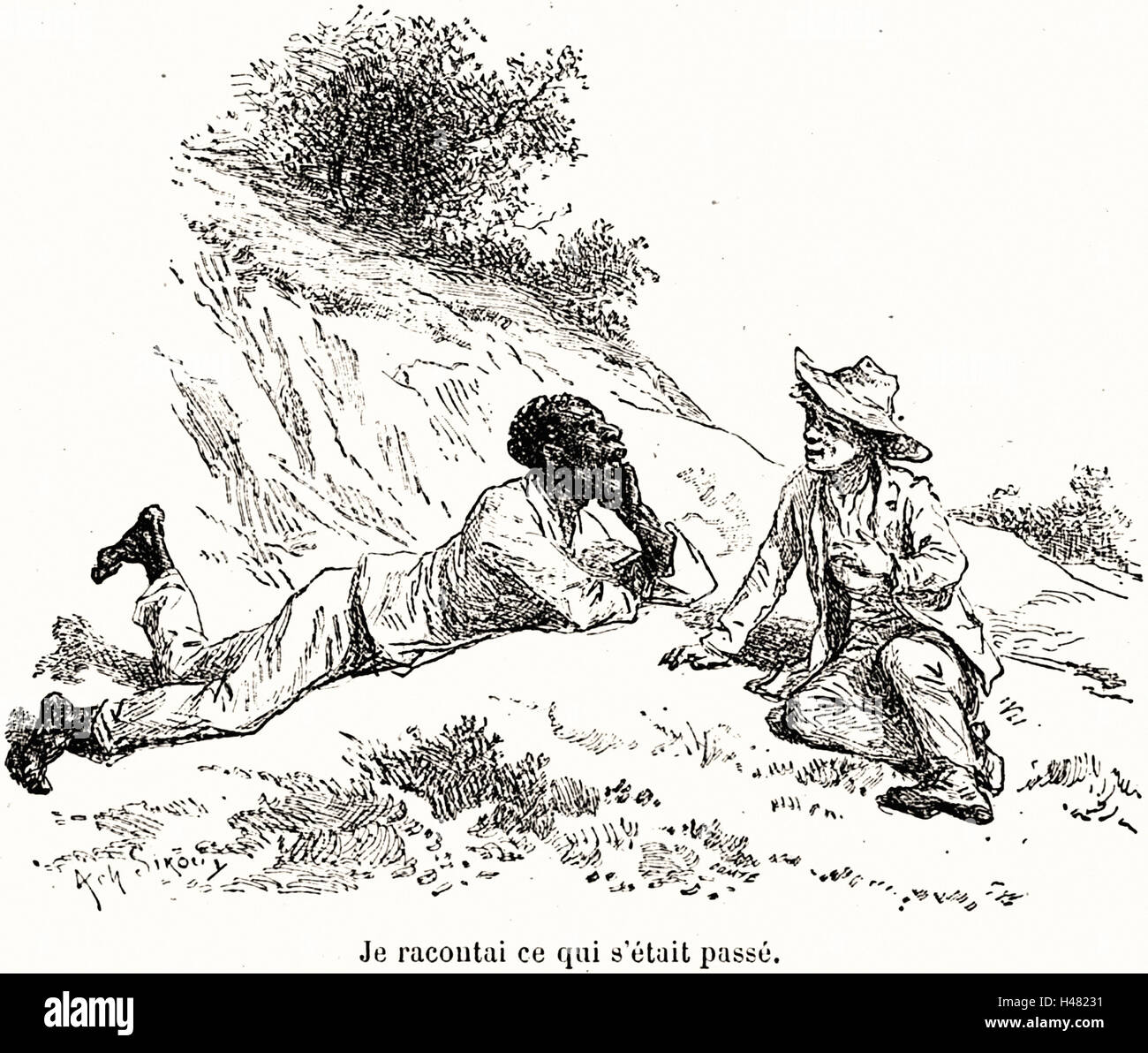 Mark Twain: Les Aventures de Huck Finn, Illustrationen Achille Sirouy - 1886 Stockfoto