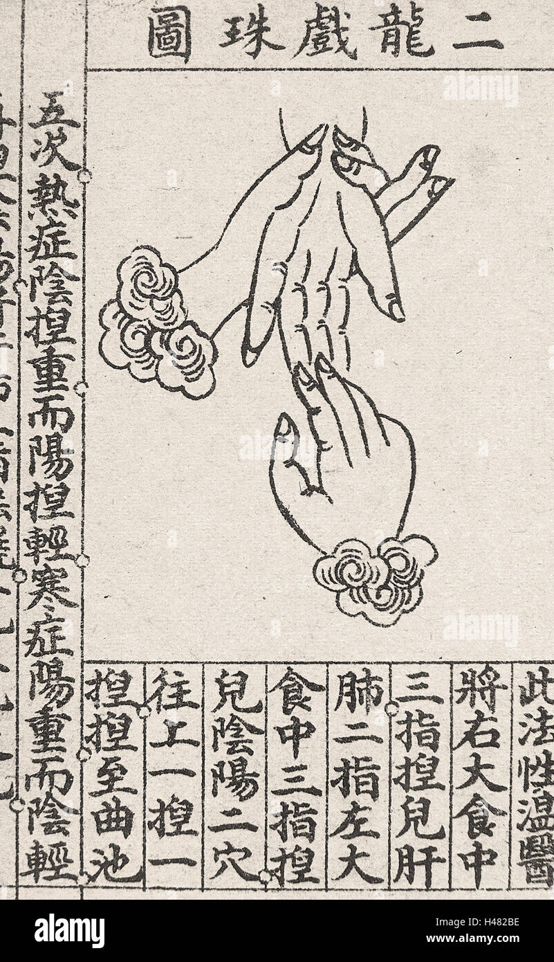 Chinesische medizinische Illustration Trad.. Stil; Handmassage Stockfoto