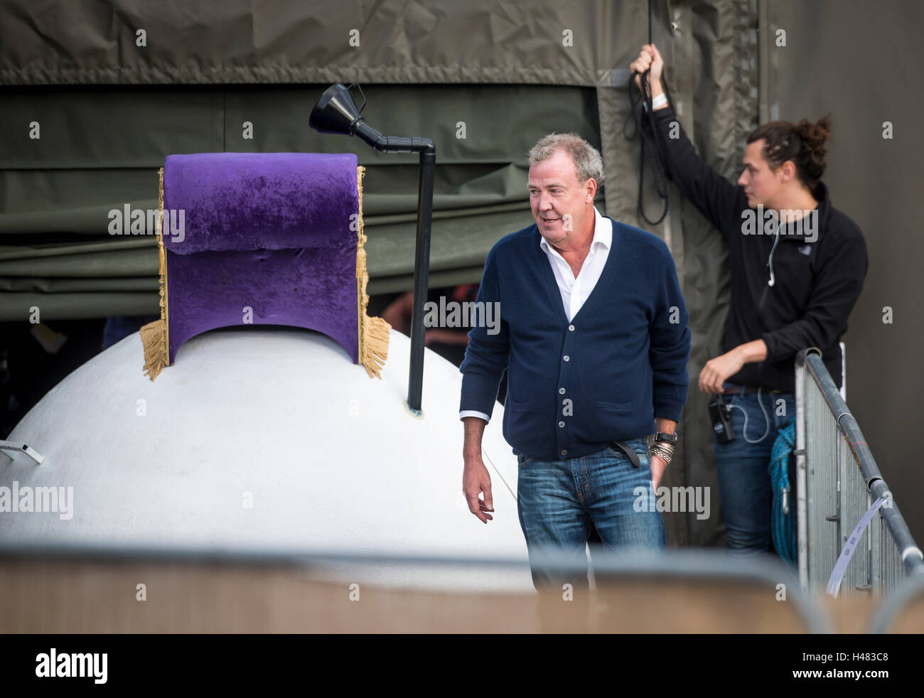 Jeremy Clarkson am Set von The Grand Tour in Whitby. Stockfoto