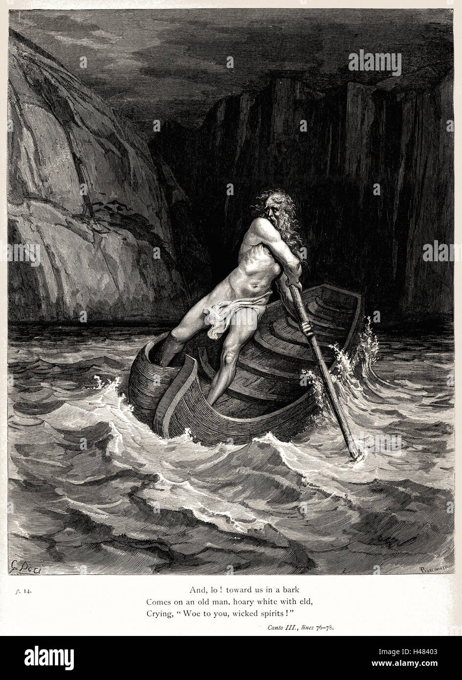 Gustave Doré - Dante Alighieri - Inferno - Platte 9 (Canto III - Charon) Stockfoto